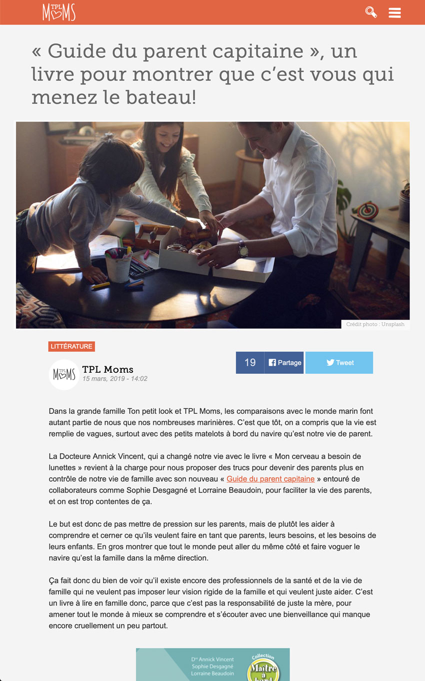 Site www.tplmoms.com, section littérature