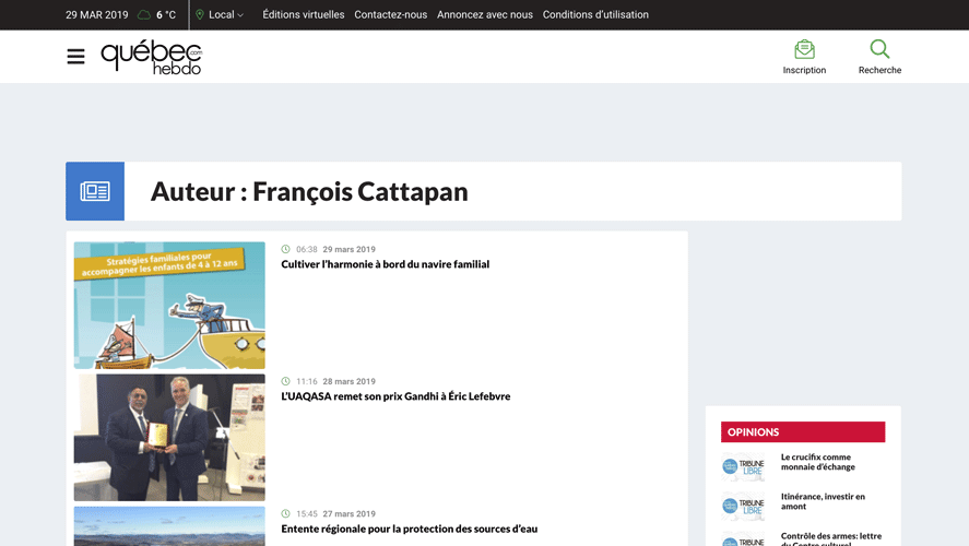 Article de François Cattapan, Québec Hebdo